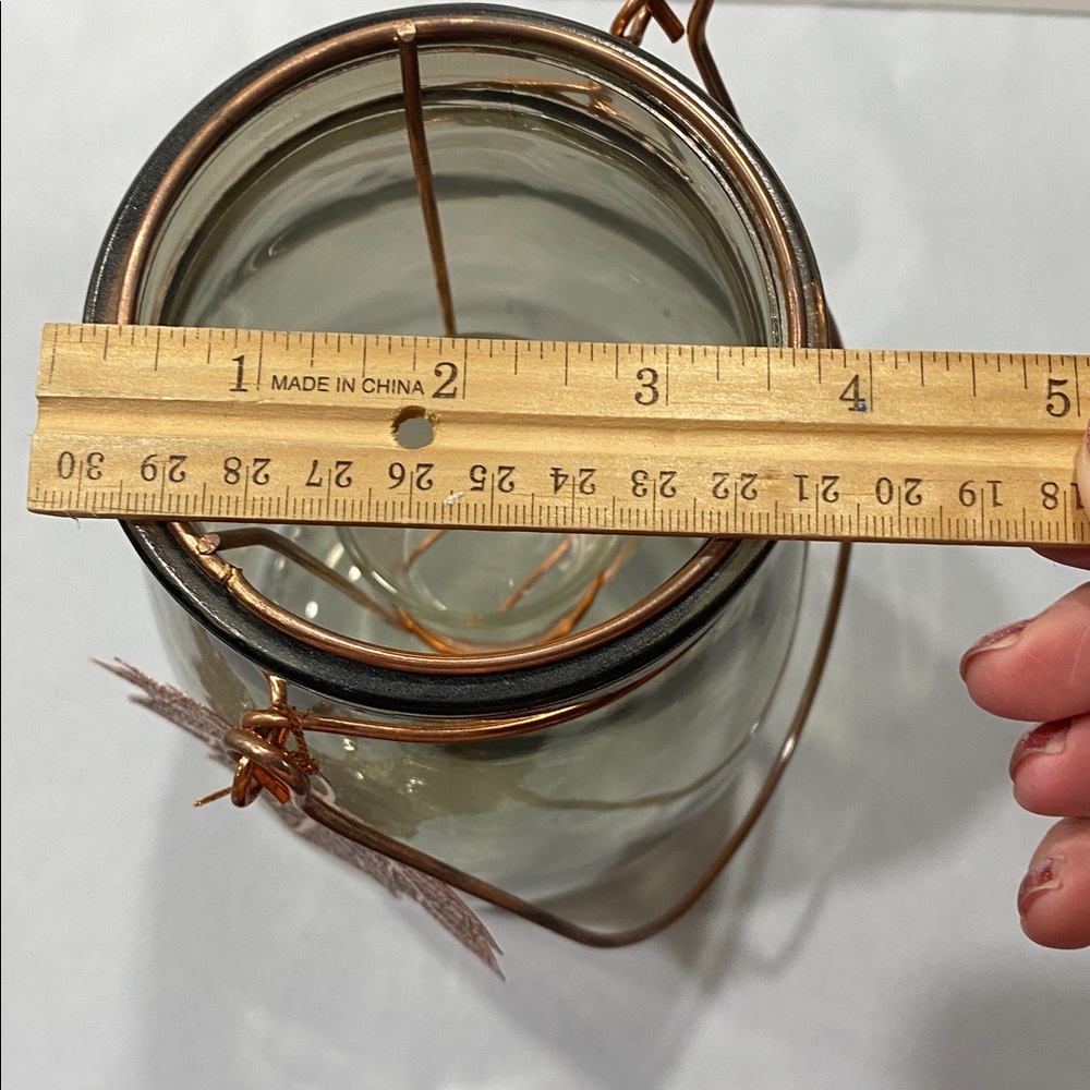 Tall Large smoky Glass votive lantern rose gold accent leaf and wired handle - Picture 4 of 7